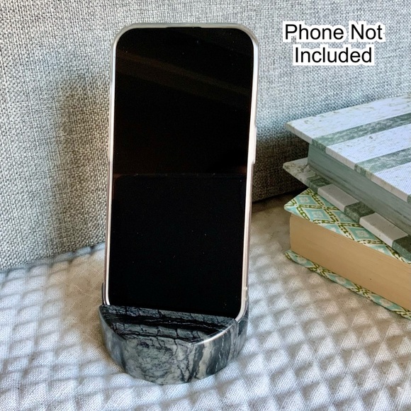 New Natural Gray Black Jasper Quartz Stone Cell Phone Free-Standing Holder Stand - Picture 2 of 10